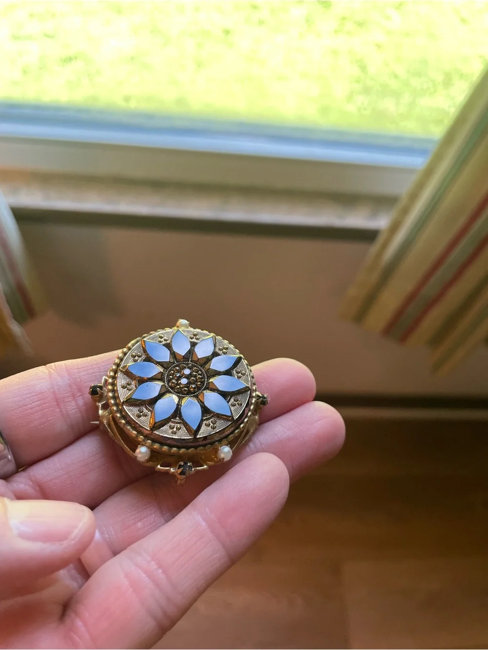 Vintage-Inspired Gold and Black Floral Locket Pendant - Original by Robert